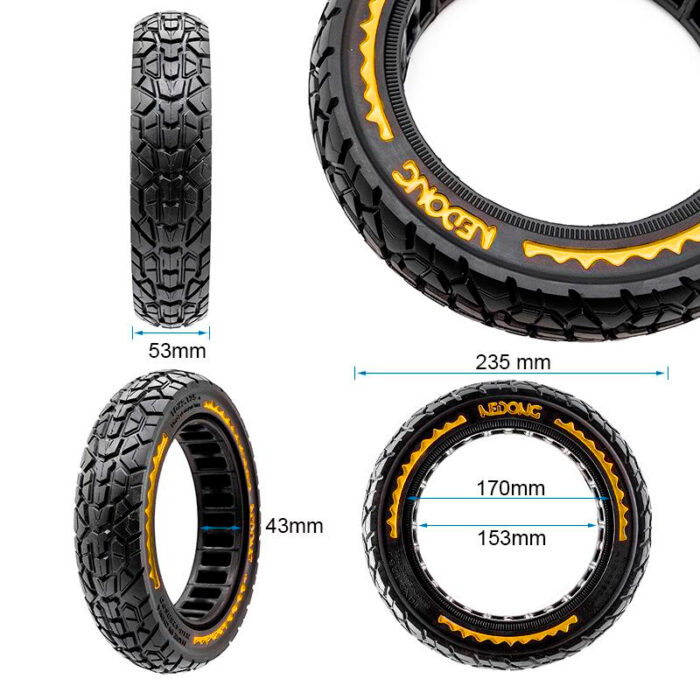 Rueda maciza ultraligera offroad 10x2,125-6,5/B34 - amarillo [Nedong] - Imagen 3